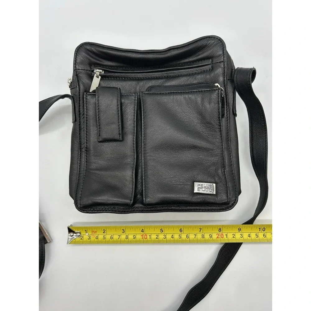 Pelle Studio Wilsons Black Leather Crossbody Bag Organizer Messenger Travel